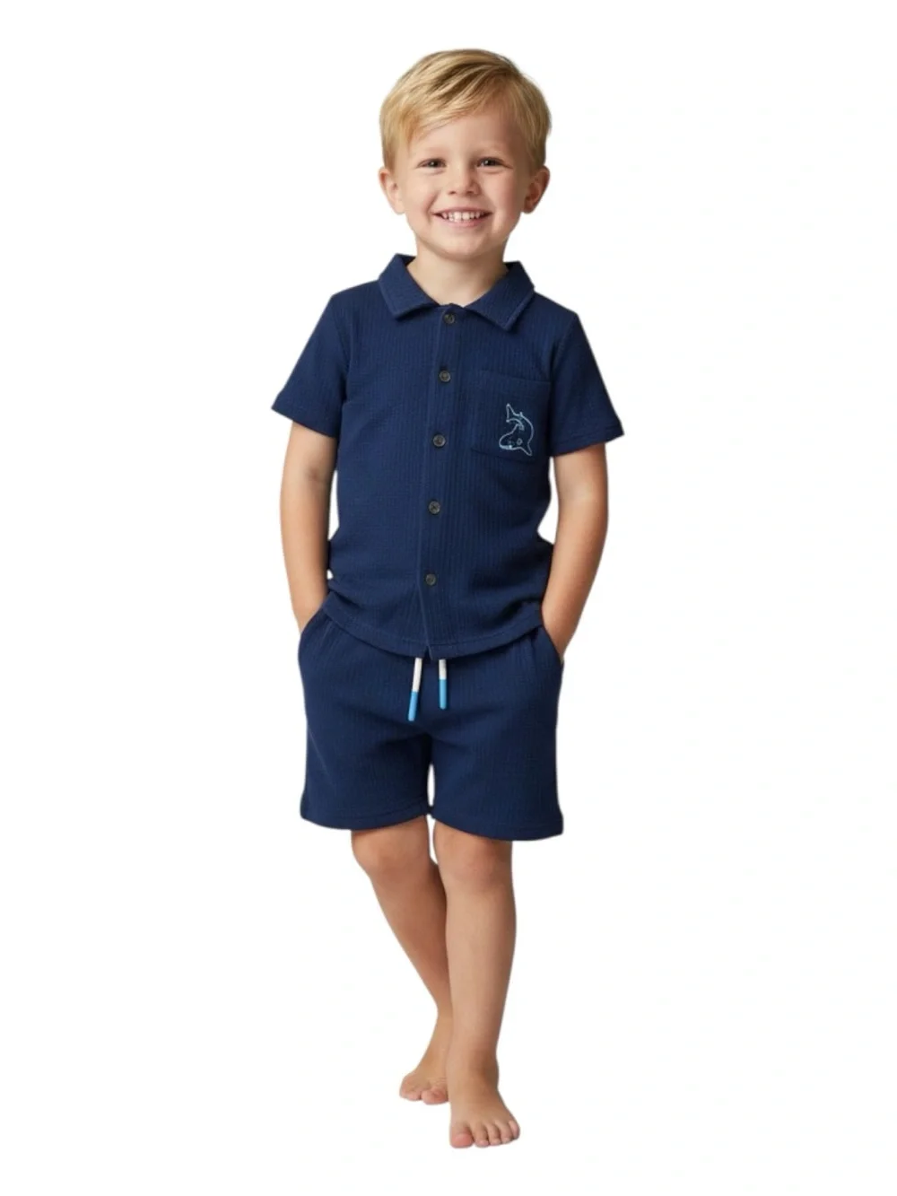 Cat & Jack - NWT - Embroidered Shark Button-Down Matching Set